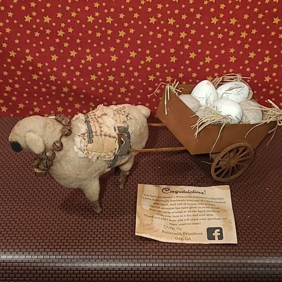 Primitive Sheep Pulling Cart Of Eggs